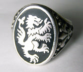 Wholesale INLAYED GRIFFIN DRAGON SILVER DELUXE BIKER RING (Sold by the piece) *